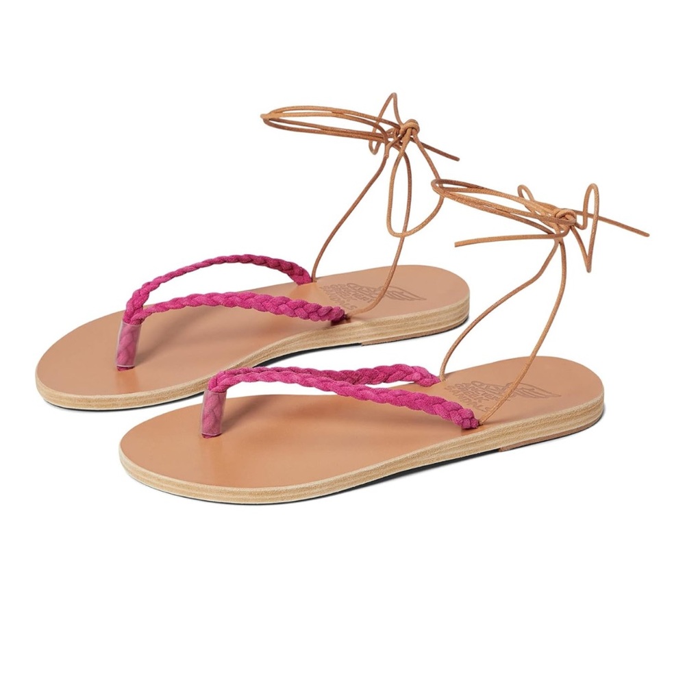 Ancient Greek Sandals Plage Lace Fuchsia and Tan Braided Sandals EU36